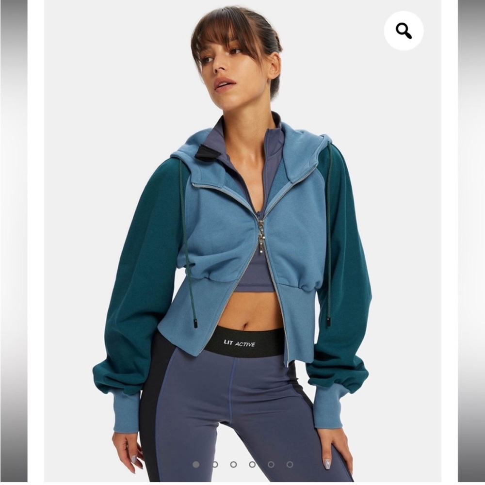 LIT Activewear Rebounce Corset Colorblock Teal Blue hooded Jacket poof sleeves S